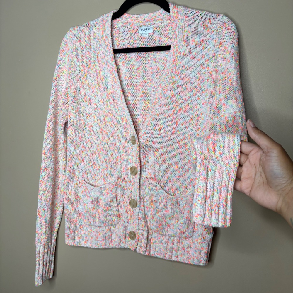 J.Crew Womens Confetti Marled Knit V-Neck Button Front Cardigan Sweater XS - Picture 2 of 7